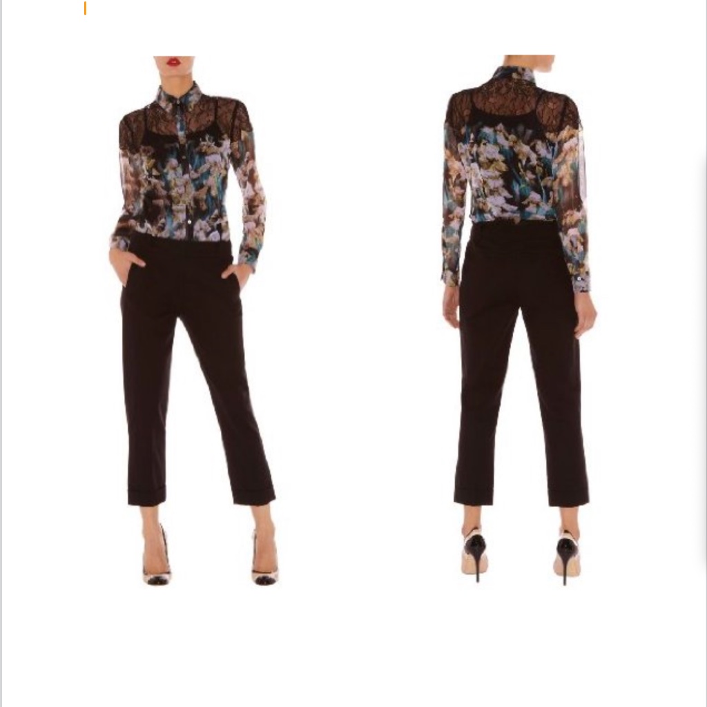 Karen Millen Black Silk & Lace Shirt Size Us 8 Uk 12 New $ 199.00